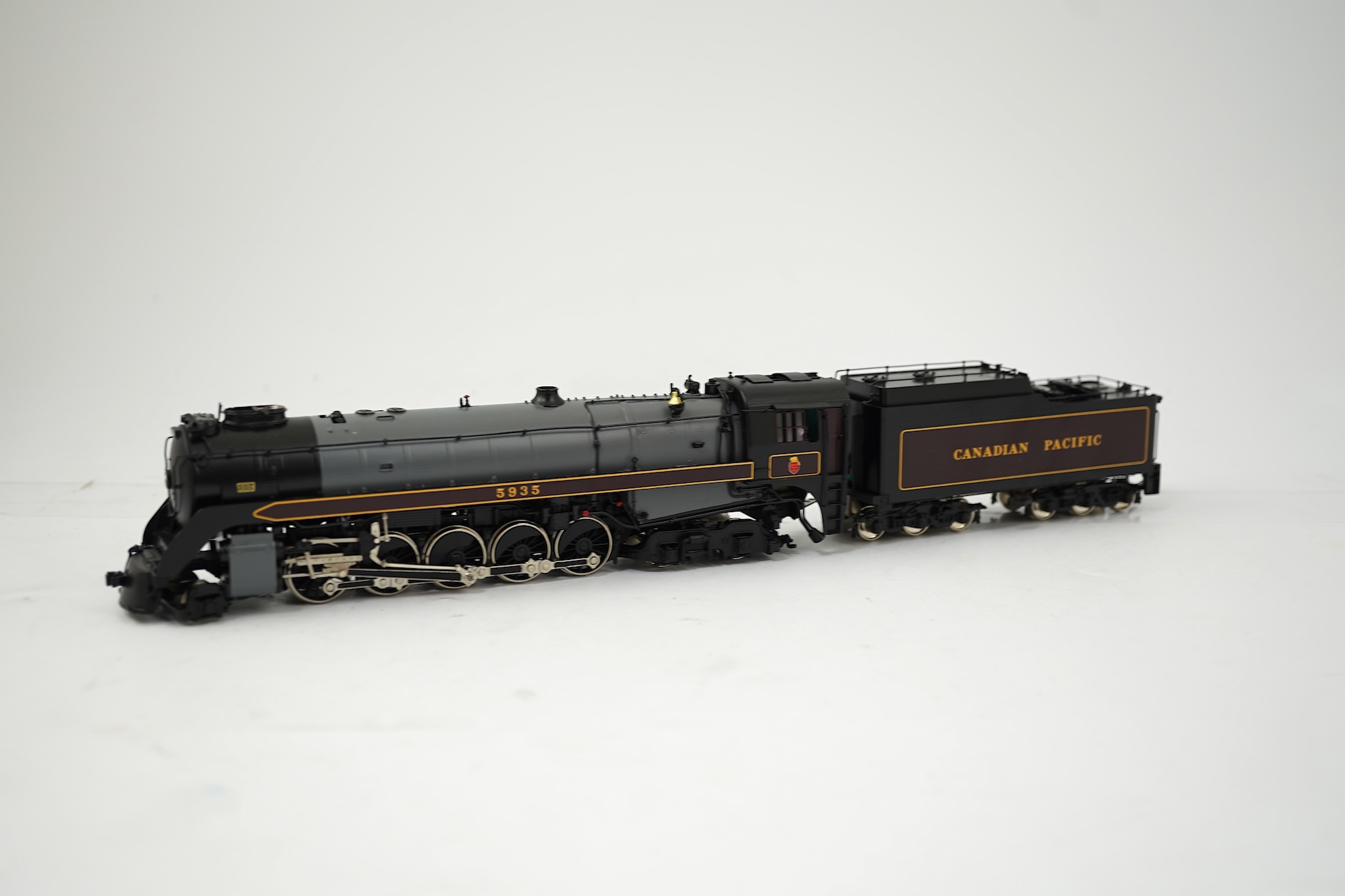 A boxed HO gauge Sunset Models model of Canadian Pacific Railway T-1c ‘Selkirk’, 5935, 2-10-4 locomotive with bogie tender, powered for two rail operation.